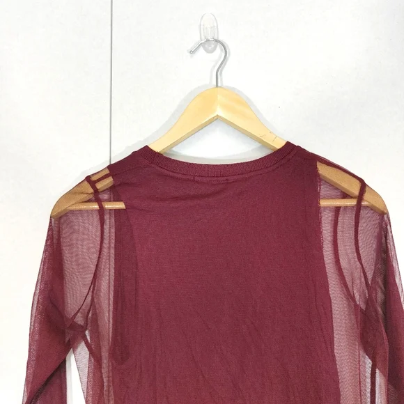 Zara Burgundy Red Top Size M Medium UK 14 16 Sheer Longline Mesh Side Slits - Picture 5 of 8